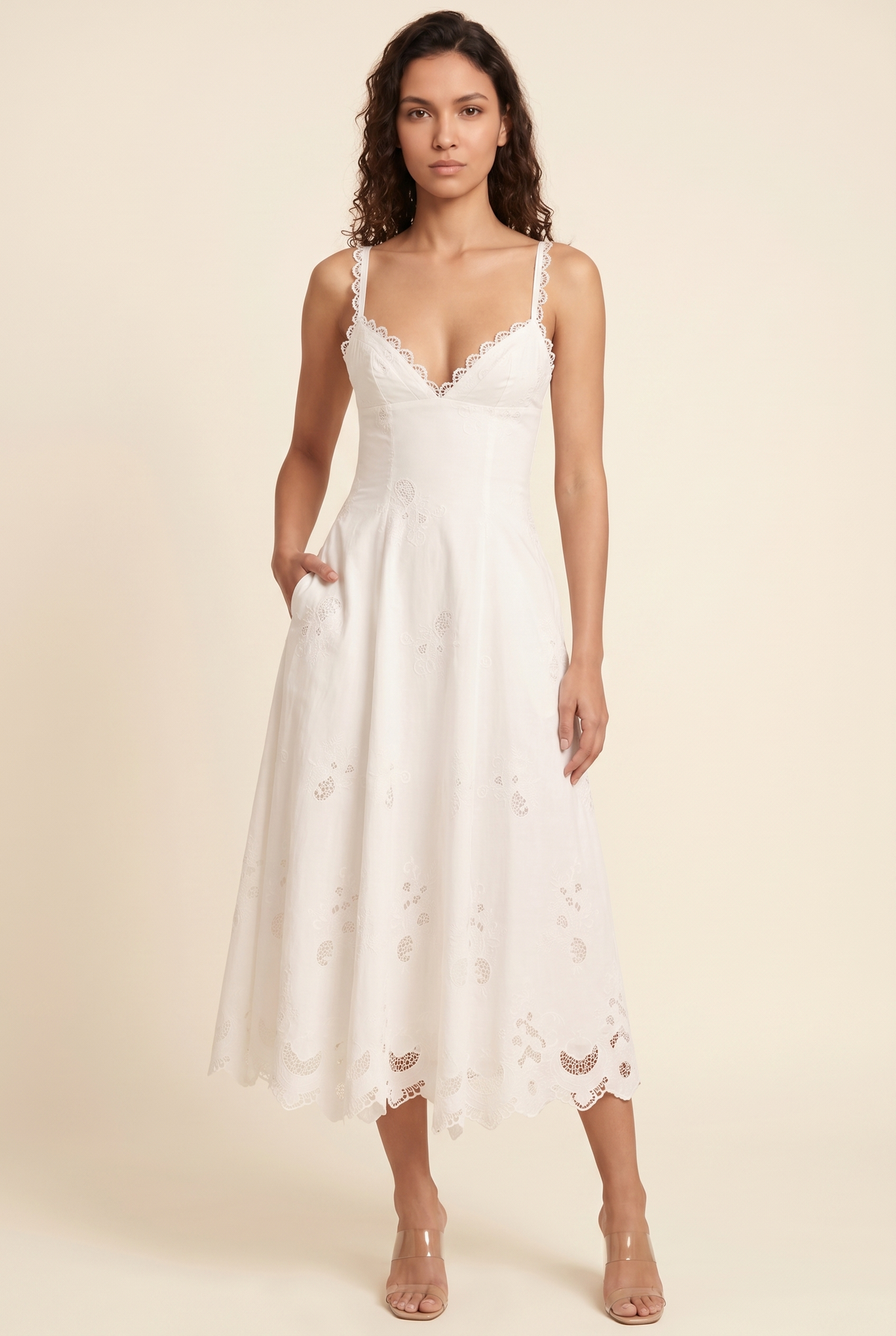 Verena Ruched Plunge Maxi Dress - White