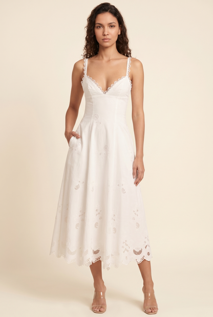 Verena Ruched Plunge Maxi Dress - White