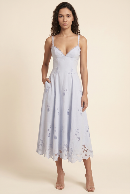 Verena Ruched Plunge Maxi Dress - Blue