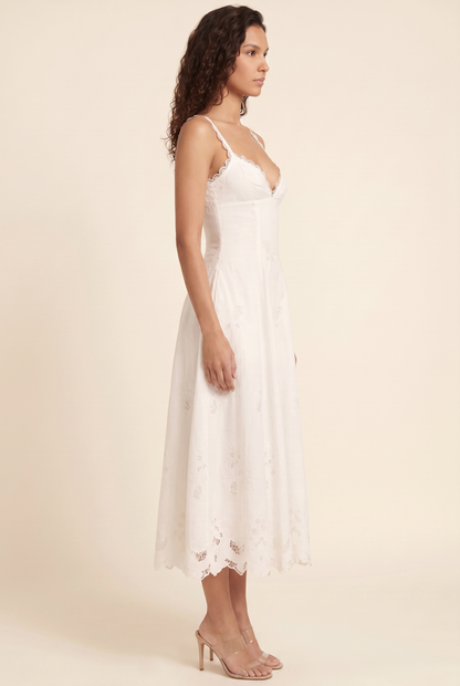 Verena Ruched Plunge Maxi Dress - White