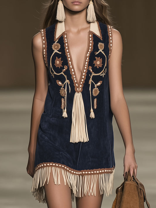 Ianthe Fringe Mini Dress - Navy