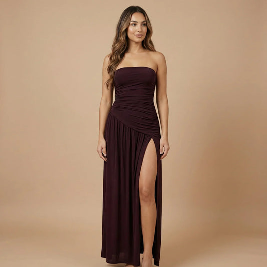 Women's Wedding Guest Strapless Maxi Dress with Slit - product image 1