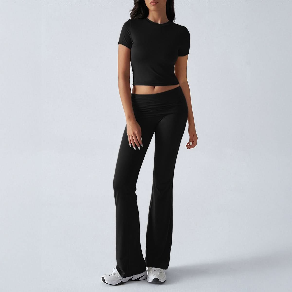 Women's Casual Short Sleeve Crop Top and Flare Pants Set - product image 3