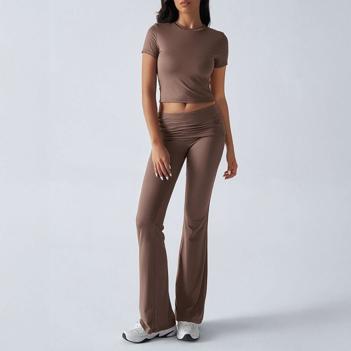 Women's Casual Short Sleeve Crop Top and Flare Pants Set - product image 4