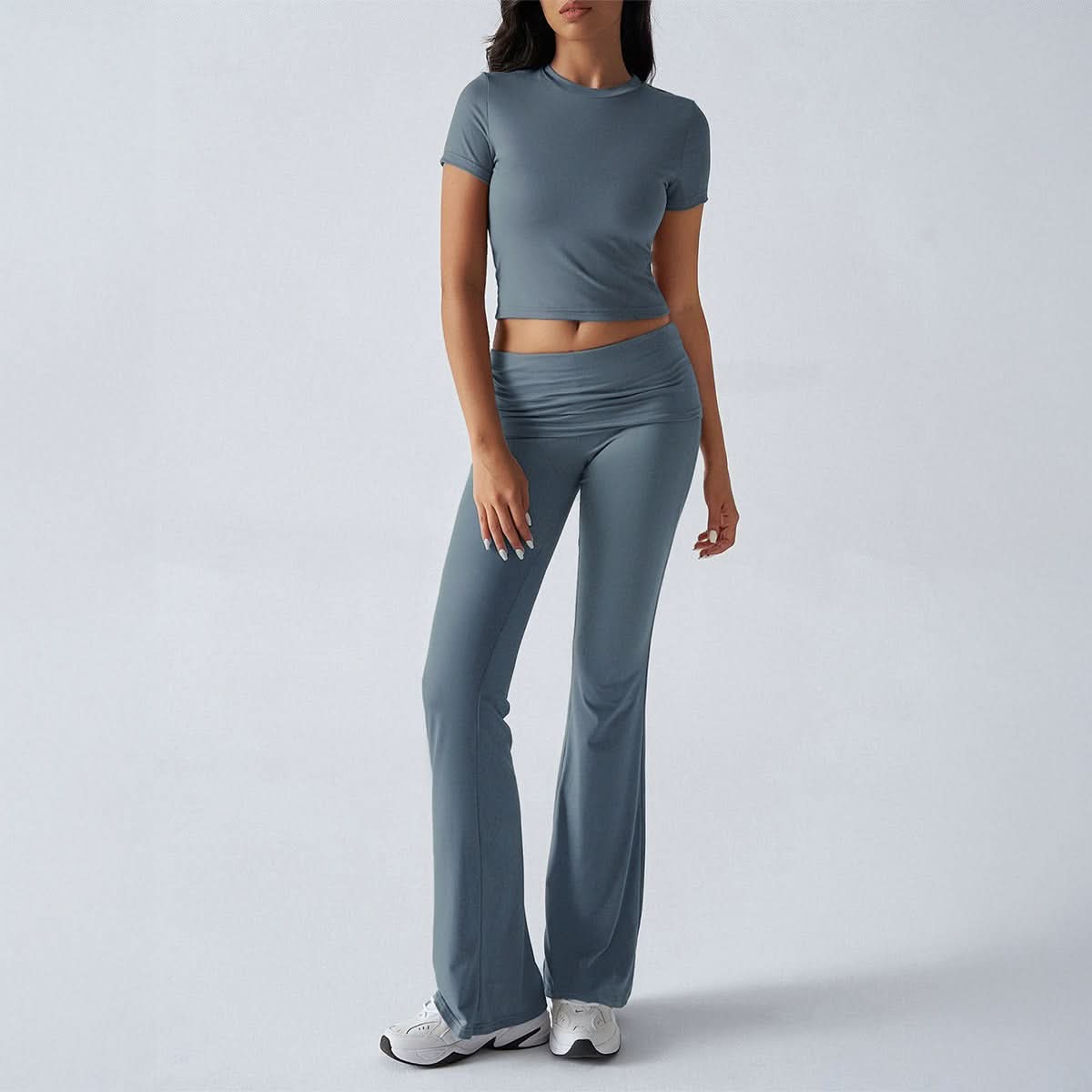 Women's Casual Short Sleeve Crop Top and Flare Pants Set - product image 5