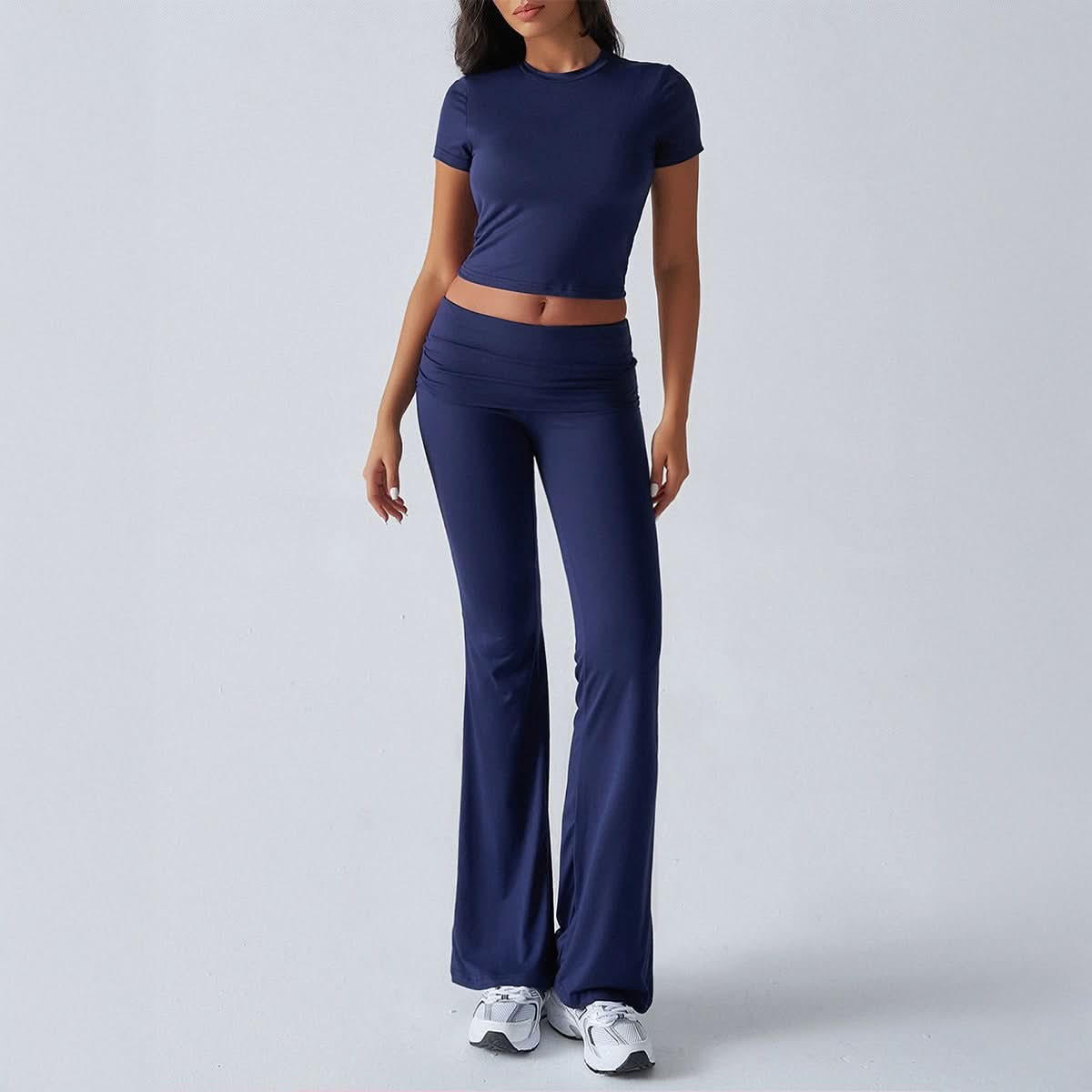 Women's Casual Short Sleeve Crop Top and Flare Pants Set - product image 6