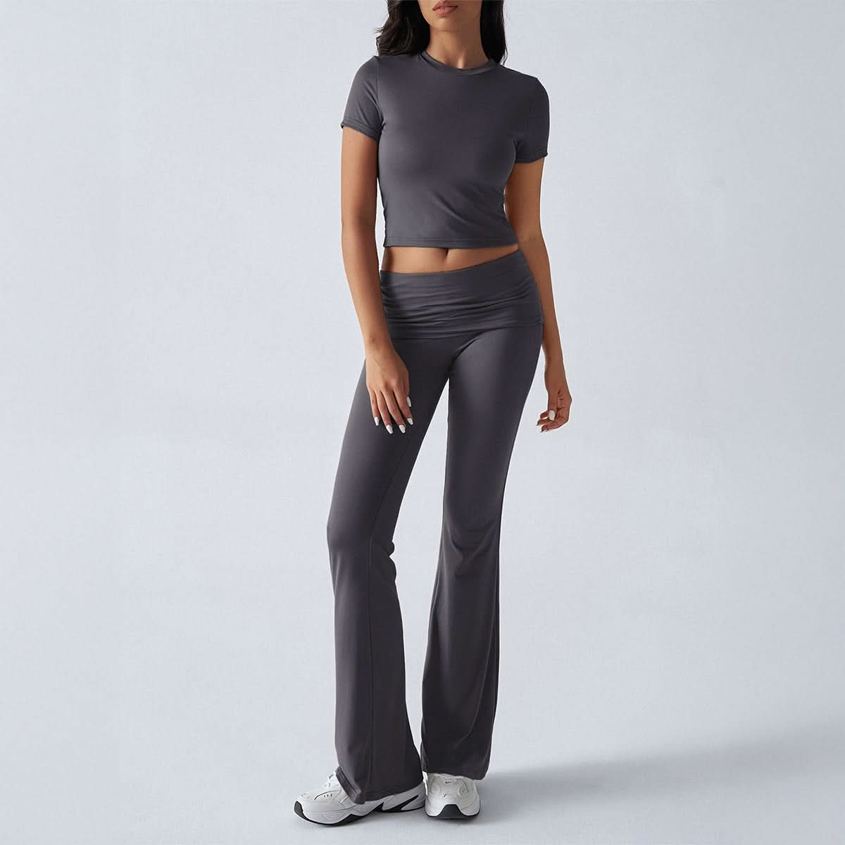 Women's Casual Short Sleeve Crop Top and Flare Pants Set - product image 7