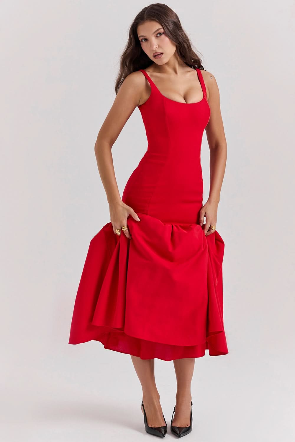 Women's Cocktail Dropped Waist Midi Dress Square Neck - product image 8