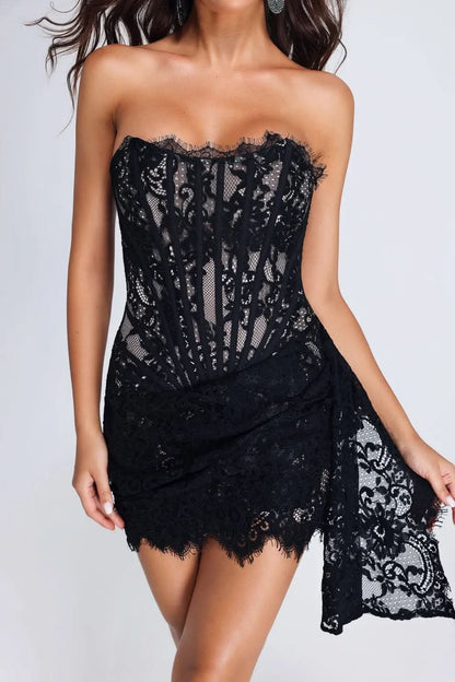 Women's Cocktail Strapless Lace Mini Dress with Drape - product image 5