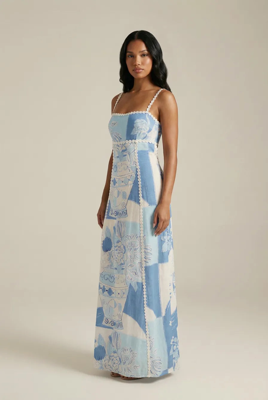 Iolanthe Print Maxi Dress - Blue White Print