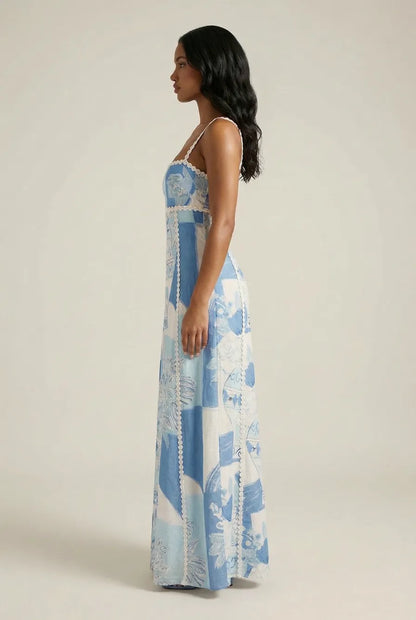 Iolanthe Print Maxi Dress - Blue White Print