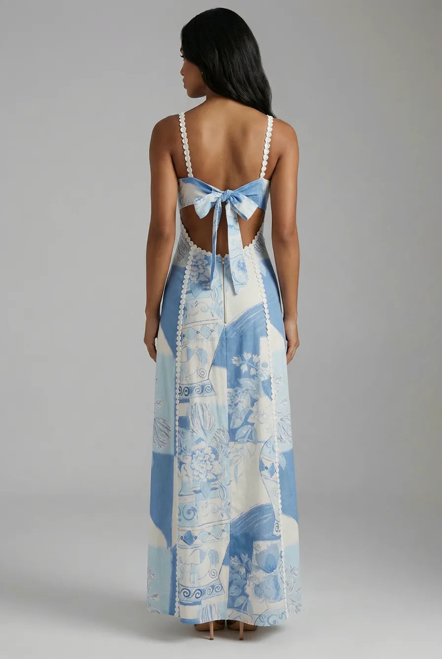 Iolanthe Print Maxi Dress - Blue White Print