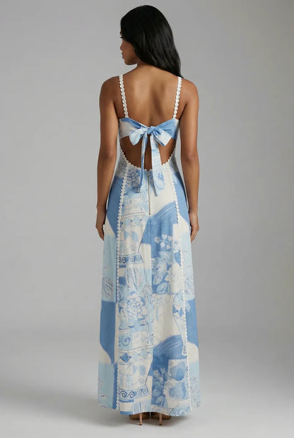Iolanthe Print Maxi Dress - Blue White Print