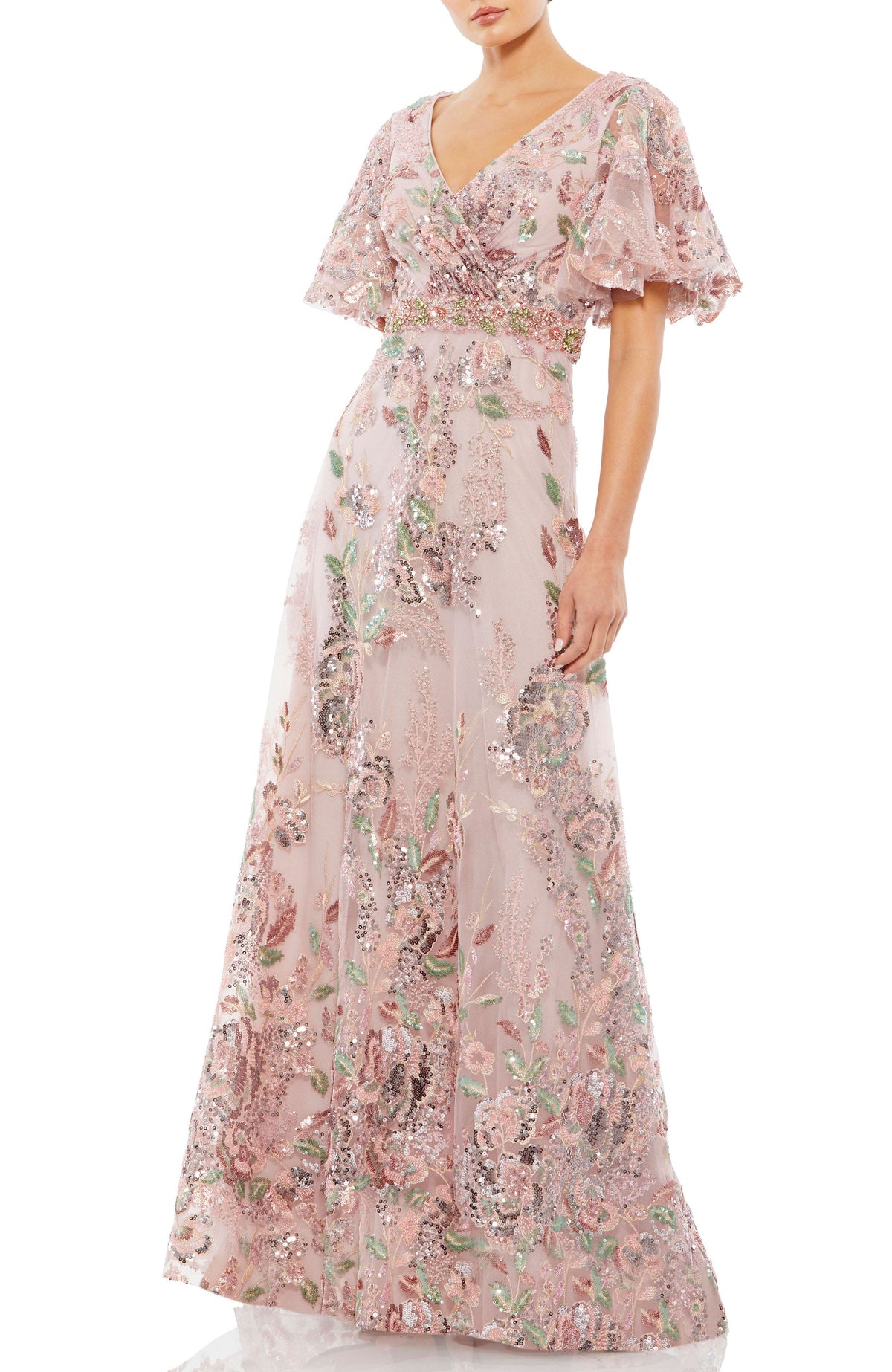 Jocasta Floral Embellished Gown - Dusty Rose