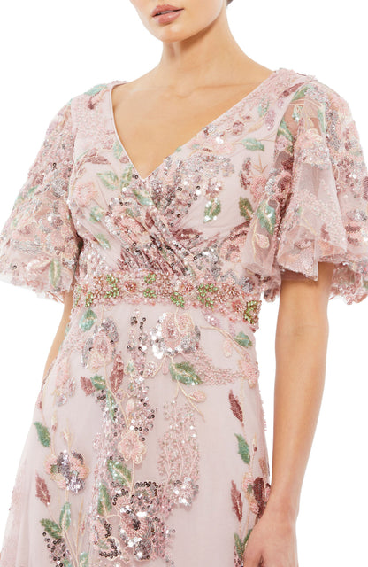 Jocasta Floral Embellished Gown - Dusty Rose