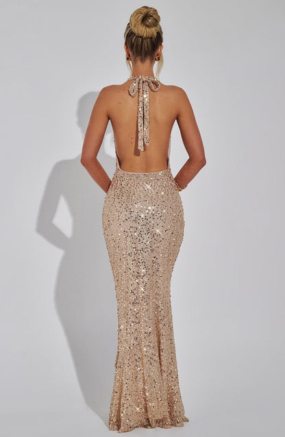 Kalina Glitter Maxi Dress - Champagne Gold