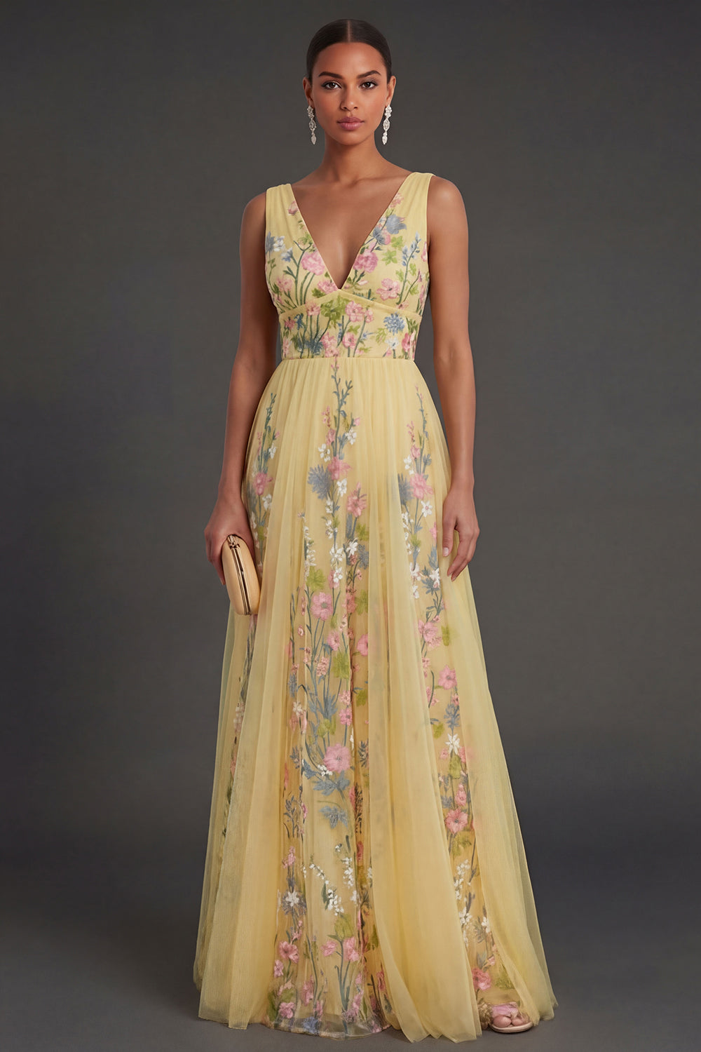Kerstin Floral A-Line Maxi Dress - Yellow