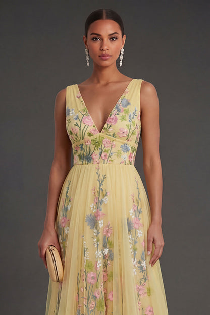 Kerstin Floral A-Line Maxi Dress - Yellow