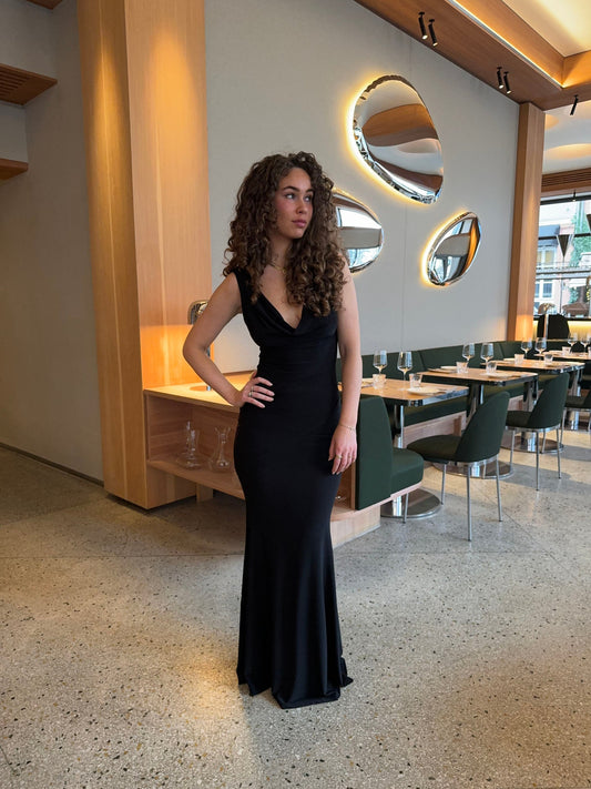 Women's Cocktail Open Back Draped V Neck Maxi Dress