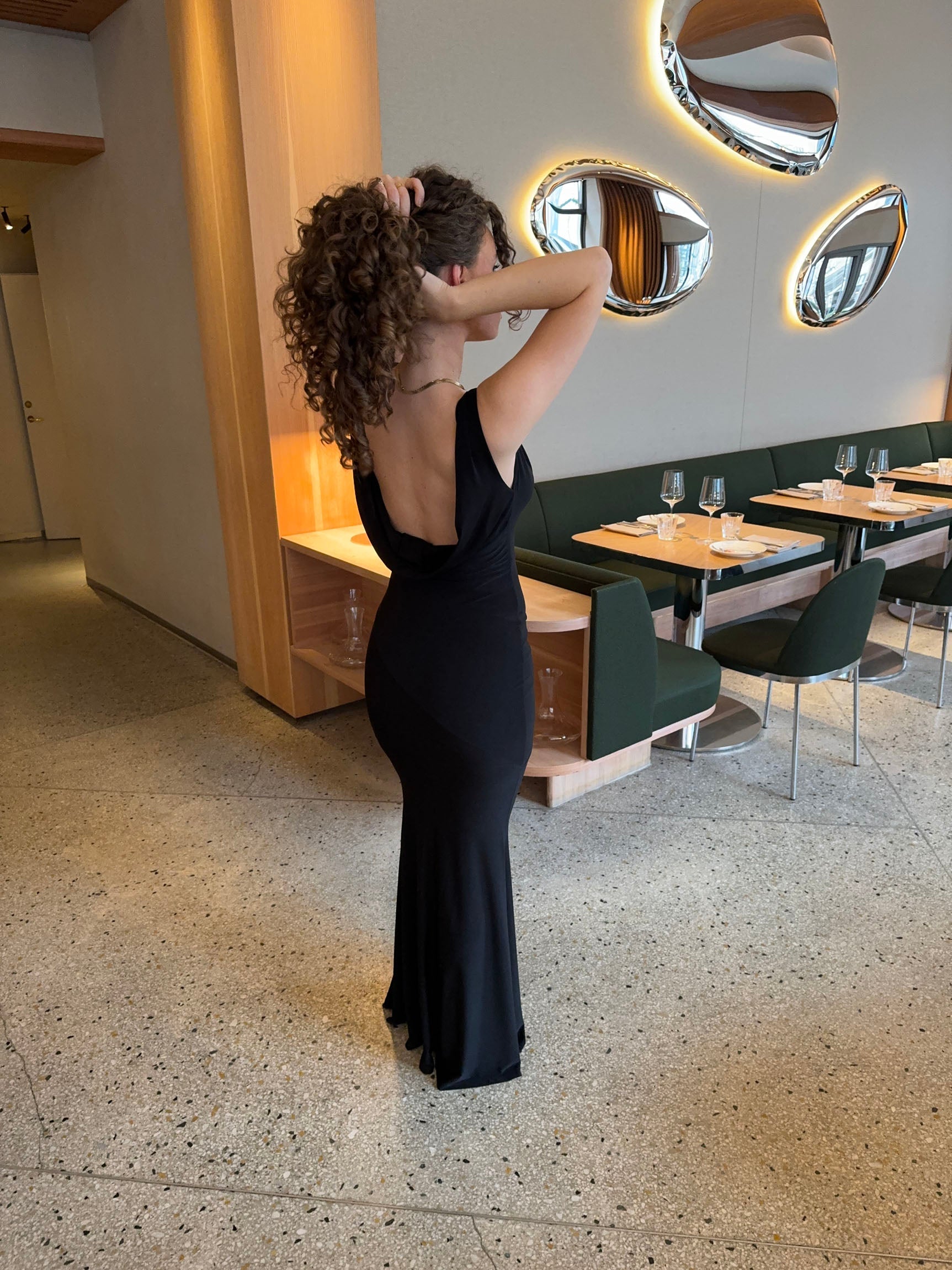 Women's Cocktail Open Back Draped V Neck Maxi Dress