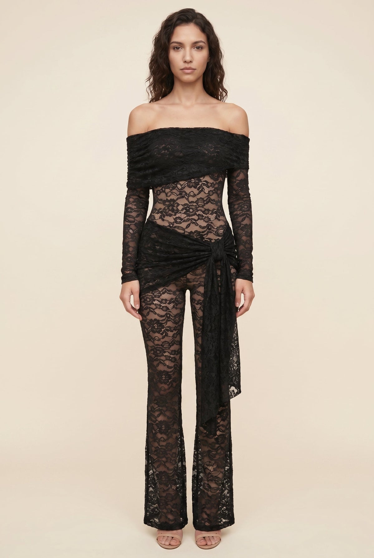 Klara Lace Off Shoulder Jumpsuit - Black