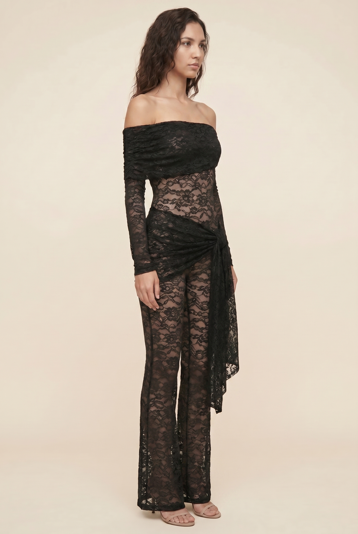 Klara Lace Off Shoulder Jumpsuit - Black