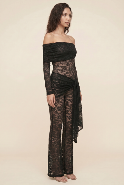 Klara Lace Off Shoulder Jumpsuit - Black