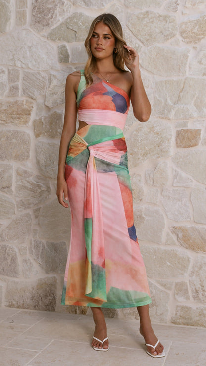 Kourt Cutout Maxi Dress - Cream Multi