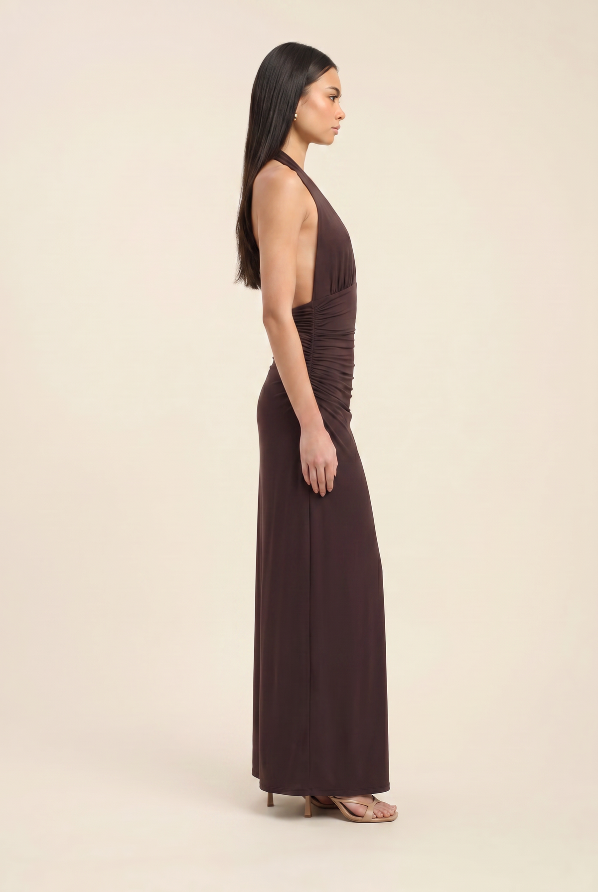 Lais Halter Maxi Dress - Chocolate Brown