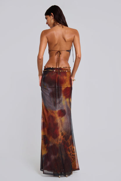 Leylah Halter Maxi Dress - Brown Flame