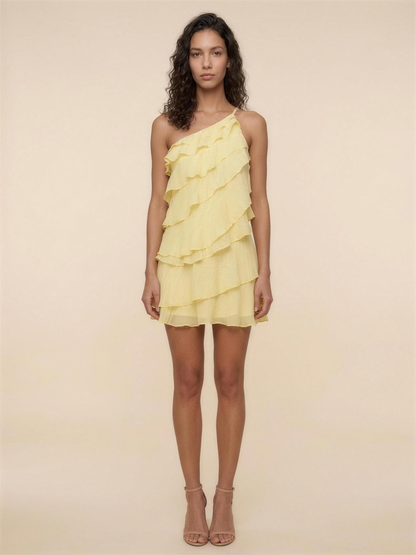 Lorraine Tiered Mini Dress - Lemon