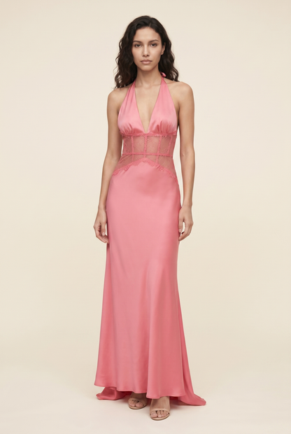 Lumen Lace Maxi Dress - Coral Pink