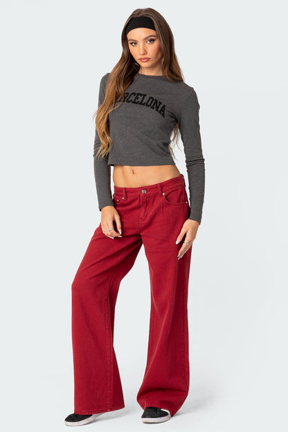 Lysandra Wide Leg Jeans - Red