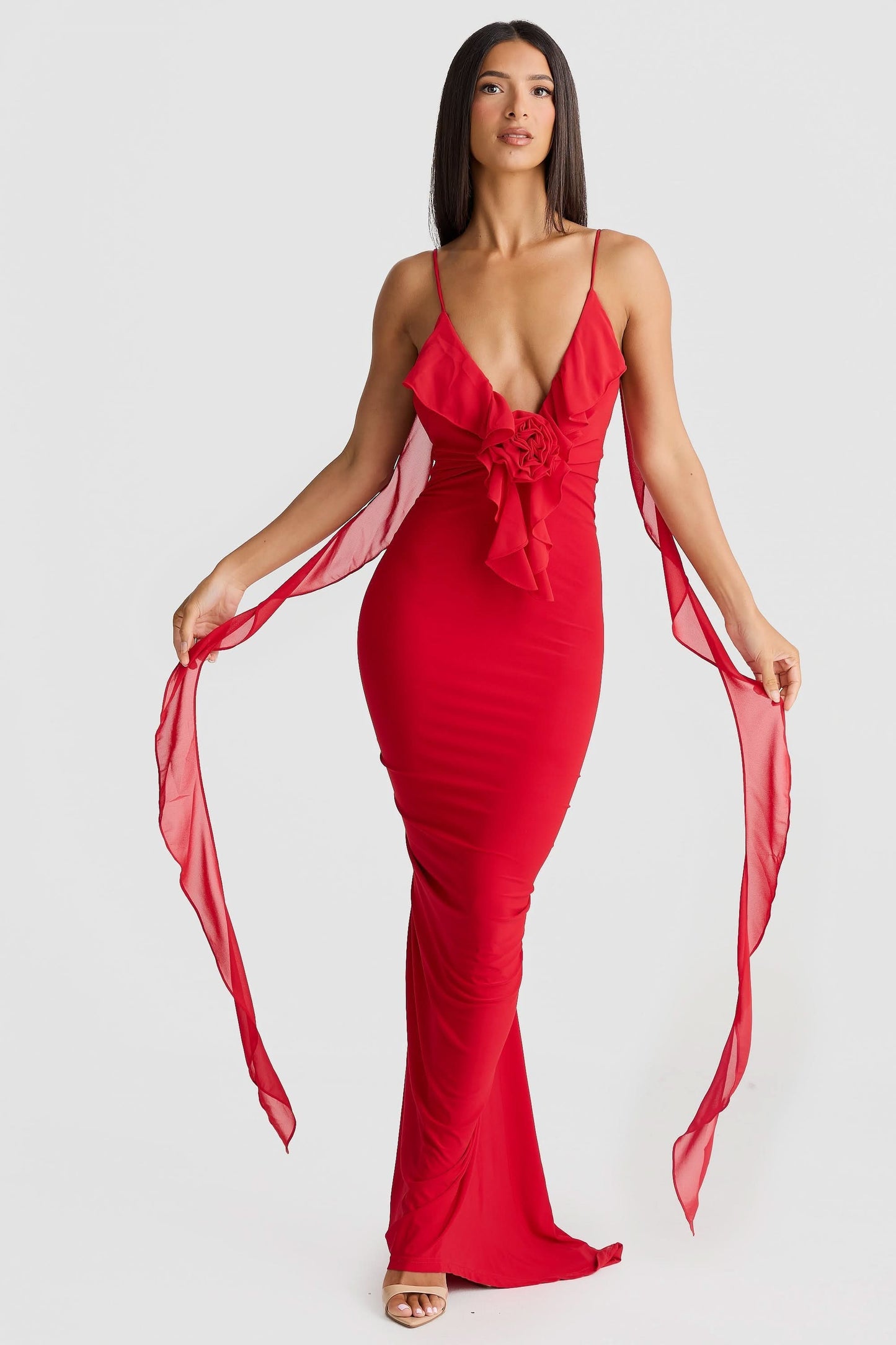 Women's Cocktail V Neck Bodycon Maxi Dress with Ruffle - product image 2
