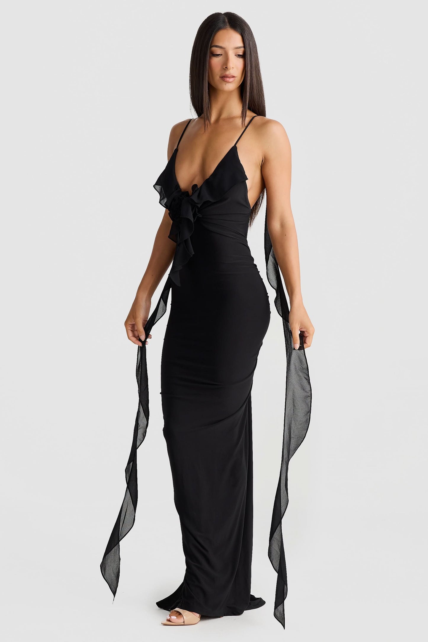 Women's Cocktail V Neck Bodycon Maxi Dress with Ruffle - product image 3