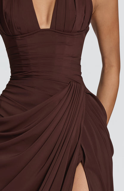 Minette Halter Maxi Dress - Chocolate Brown