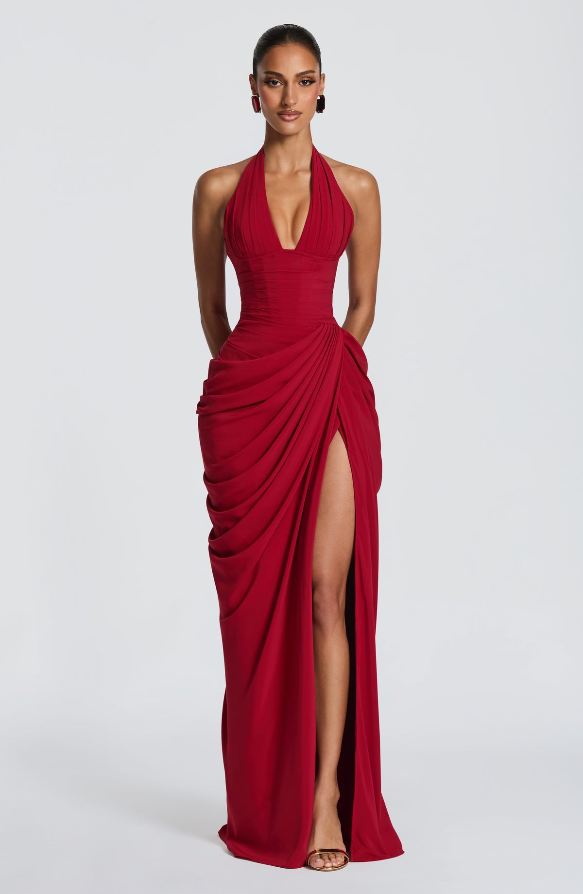 Minette Halter Maxi Dress - Deep Red