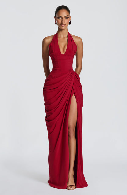 Minette Halter Maxi Dress - Deep Red