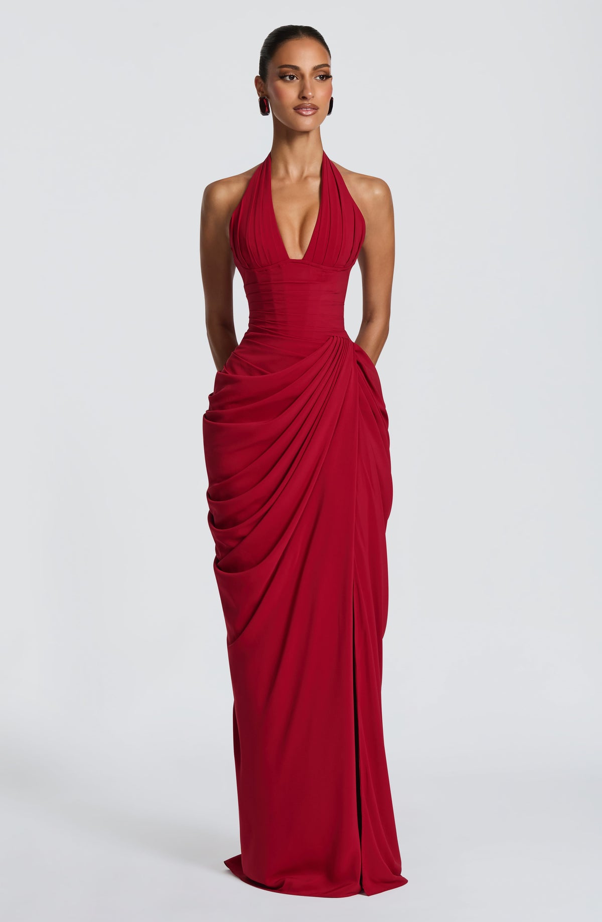 Minette Halter Maxi Dress - Deep Red