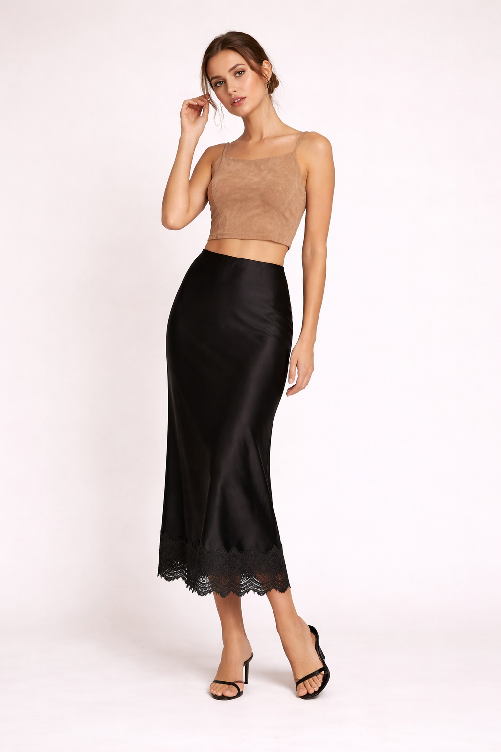 Mireya Lace Trim Maxi Skirt - Black
