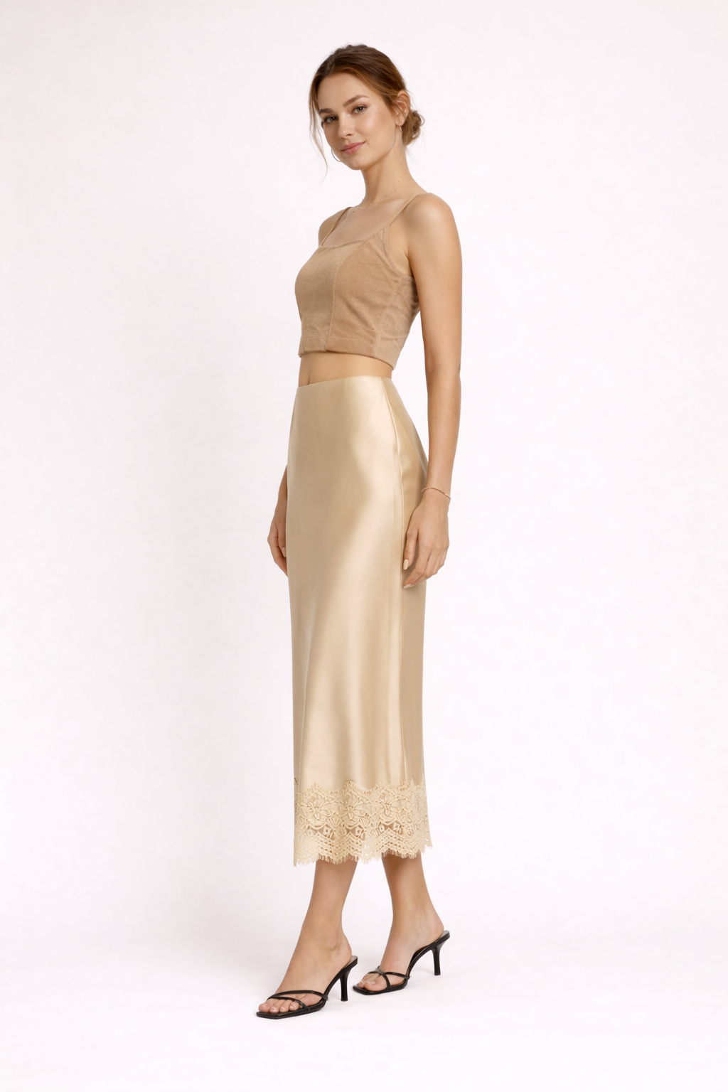 Mireya Lace Trim Maxi Skirt - Champagne