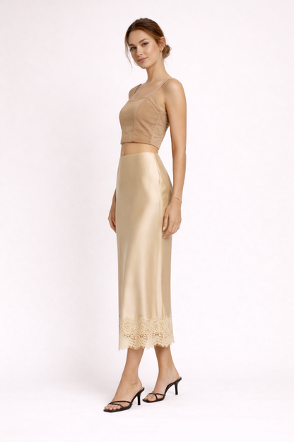 Mireya Lace Trim Maxi Skirt - Champagne