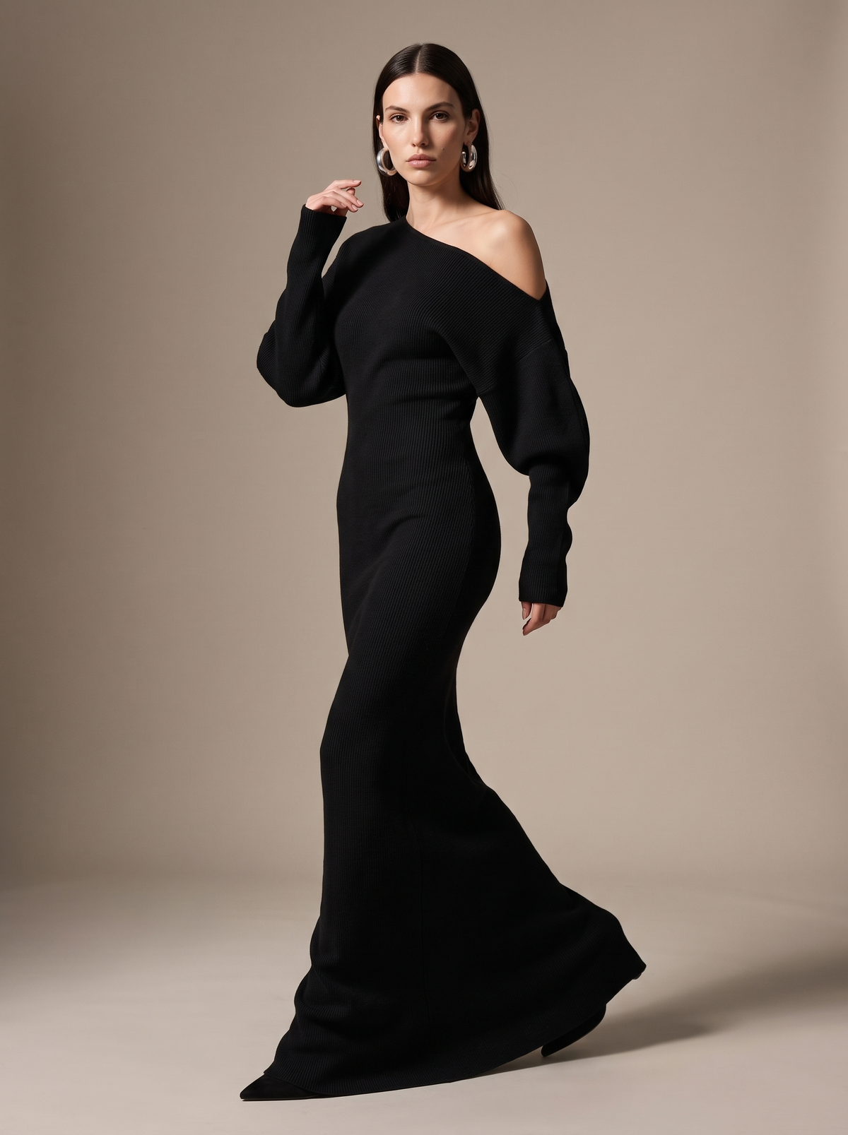 Nadege Knit Maxi Dress - Black