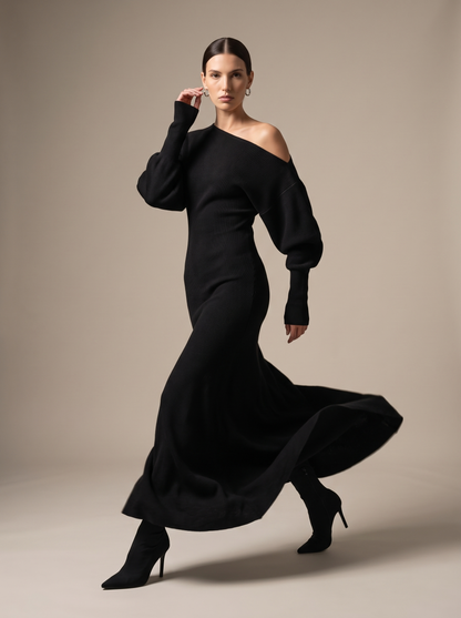 Nadege Knit Maxi Dress - Black