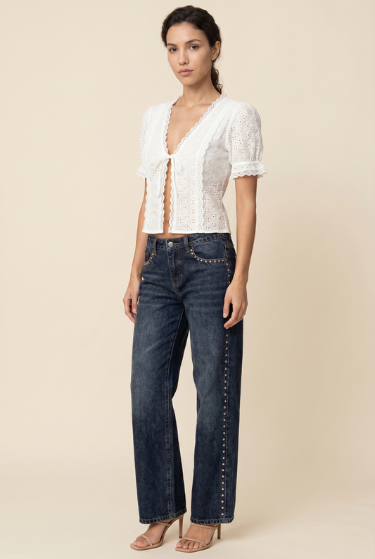 Nerea Lace Tie Top - White