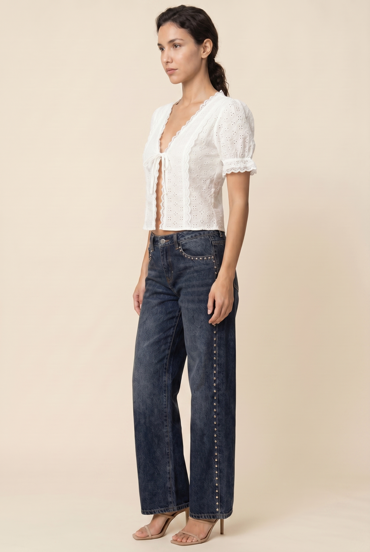 Nerea Lace Tie Top - White