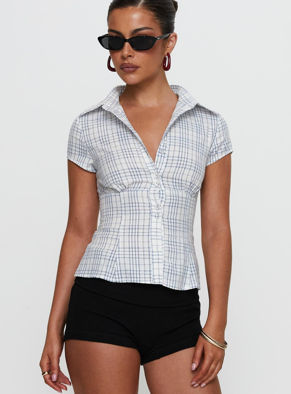 Norelle Plaid Blouse - Blue