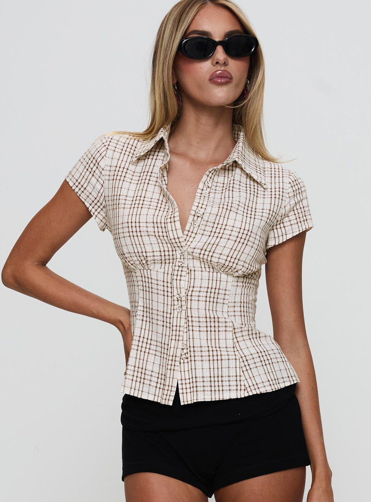 Norelle Plaid Blouse - Brown