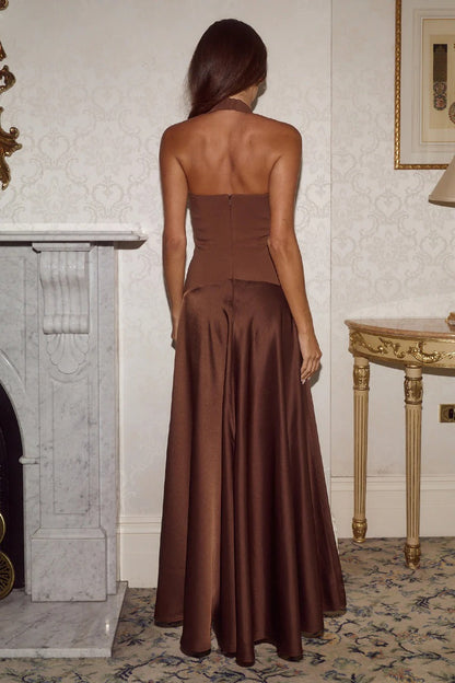 Odina Halter Maxi Dress - Chocolate Brown