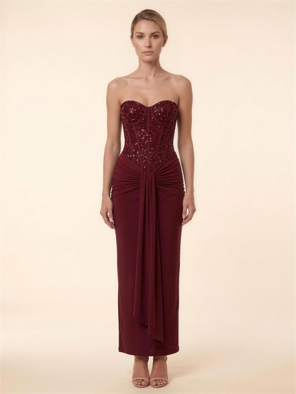 Olympe Corset Maxi Dress - Burgundy